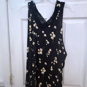 Maurices Black Top with White Floral Design
